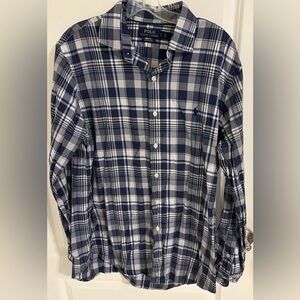 Men’s Polo Ralph Lauren Performance Button Down Plaid Long Sleeve Shirt Blue L
